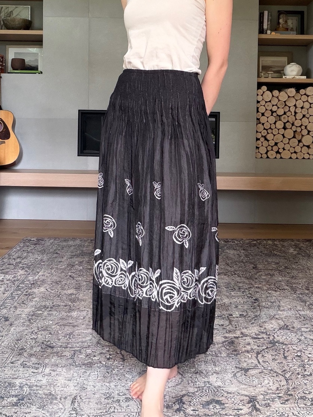 Vintage smocked waist pleated midi Skirt xs to large